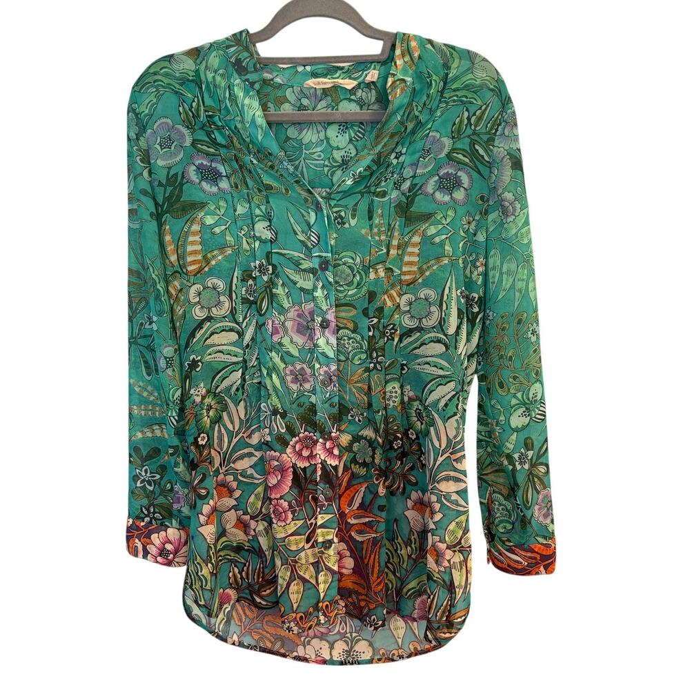 Soft Surroundings Luau Garden Floral Chiffon Boho Pintuck Tunic Blouse XS - Picture 1 of 4